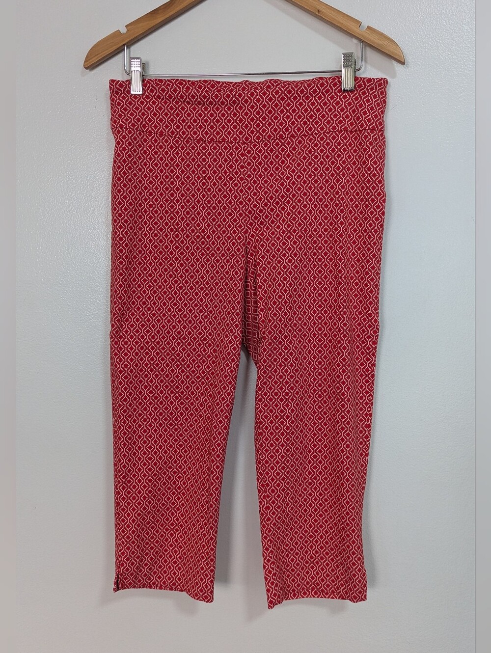 Zac & Rachel Size 12 Y2K Red Patterned Stretch Capri Cropped Pants